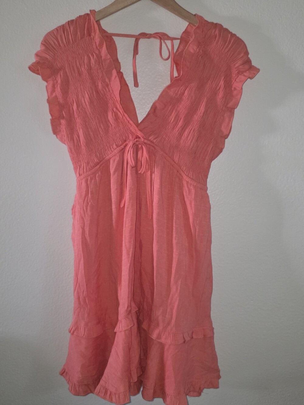 Glam Coral Baby Doll Dress Size Small Ties For Fit Pockets